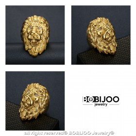 BA0340 BOBIJOO Jewelry Enorme Anillo Anillo anillo de Hombre de Cabeza de León de Oro Diam s