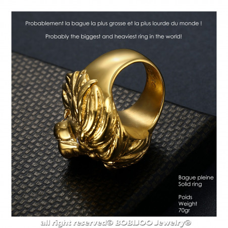 Enorme Pesado Anillo Anillo Anillo de Hombre de Cabeza de León Viajero PVD de Oro de Ojos Rojo Rubí BOBIJOO JEWELRY
