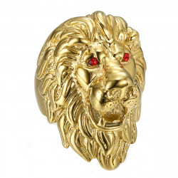 Bague tête de lion : Or et Yeux rubis rouge, énorme bijou bobijoo