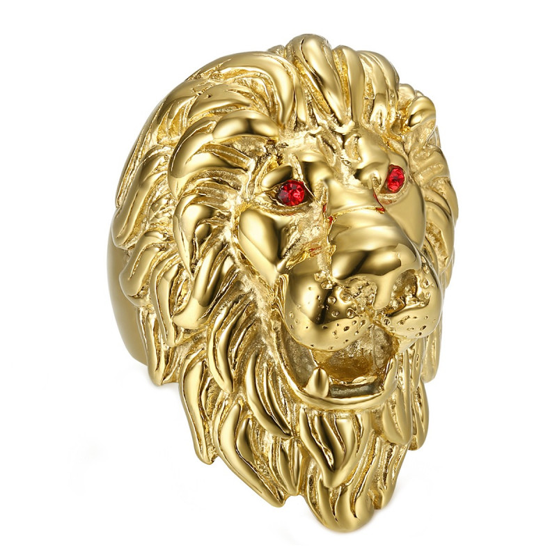 BA0341 BOBIJOO Jewelry Huge Ring Signet ring Man Lion Head Gold Ruby