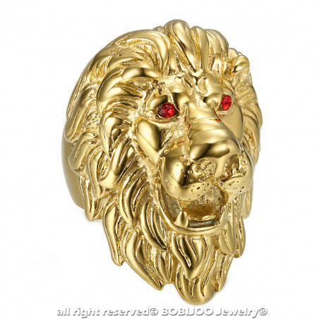 BA0341 BOBIJOO Jewelry Huge Ring Signet ring Man Lion Head Gold Ruby