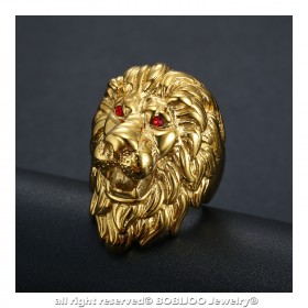 Bague tête de lion : Or et Yeux rubis rouge, énorme bijou bobijoo