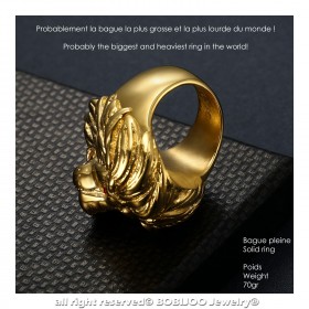BA0341 BOBIJOO Jewelry Enorme Anillo Anillo anillo de Hombre de Cabeza de León de Oro Rubí