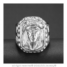 BA0342 BOBIJOO Jewelry Grande Anello Testa di Gesù in Acciaio 316L Croce