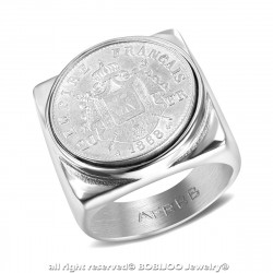 BA0344 BOBIJOO Jewelry Siegelring Ring Edelstahl Französischen Kaiserreich 20 Frs-Quadrat
