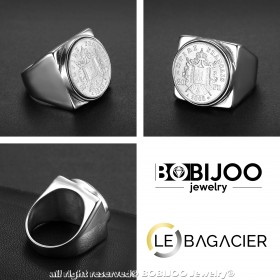 BA0344 BOBIJOO Jewelry Anello In Acciaio Inox Impero Francese 20 Frs Piazza