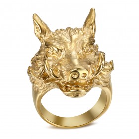 BA0345 BOBIJOO Jewelry Ring Siegelring Mann Wildschwein Warzenschwein Gold