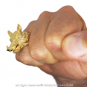 BA0345 BOBIJOO Jewelry Ring Siegelring Mann Wildschwein Warzenschwein Gold