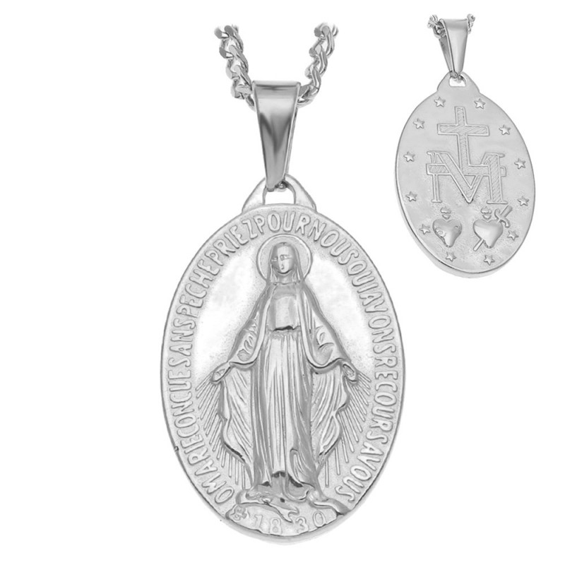 PE0091SILVER BOBIJOO Jewelry Colgante De Hombre Virgen Milagrosa De María, De Acero, De Plata