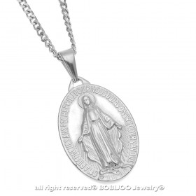 PE0091SILVER BOBIJOO Jewelry Ciondolo Uomo Vergine Miracolosa Di Maria In Acciaio, Argento