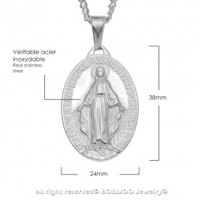PE0091SILVER BOBIJOO Jewelry Pendant Man Virgin Miraculous Mary Steel, Silver