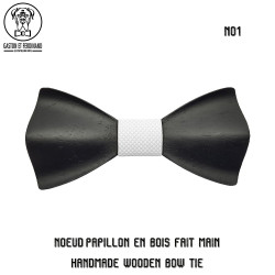 NP0061 Gaston et Ferdinand Papillon in Legno, Tinto in Nero Tessuto in 3D