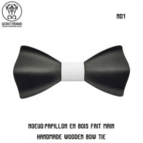 NP0061 Gaston et Ferdinand Bow tie Wood, Stained in Black 3D Fabric