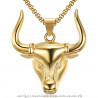 PE0171 BOBIJOO Jewelry Colgante Cabeza de un Toro de Acero de Oro Camargue + Cadena