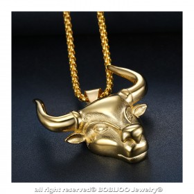 PE0171 BOBIJOO Jewelry Pendant Head of a Bull Steel Gold Camargue + String