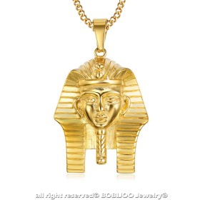 Pendentif Tête de Pharaon Egypte Ancienne Acier Or + Chaîne bobijoo