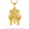 PE0138 BOBIJOO Jewelry Pendant Head of a Pharaoh Ancient Egypt-Steel Gold + Chain