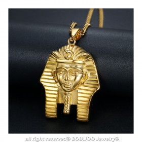 PE0138 BOBIJOO Jewelry Pendant Head of a Pharaoh Ancient Egypt-Steel Gold + Chain