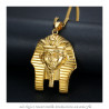 PE0138 BOBIJOO Jewelry Ciondolo Testa di un Faraone dell'Antico Egitto-Acciaio Oro + Catena