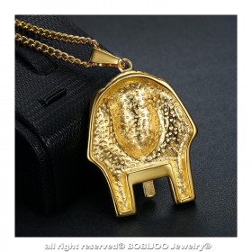 PE0138 BOBIJOO Jewelry Pendant Head of a Pharaoh Ancient Egypt-Steel Gold + Chain