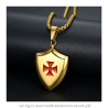 PE0222 LE BAGACIER Pendant Templar Coat Of Arms Shield Steel Gold + Chain