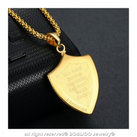 PE0222 LE BAGACIER Pendant Templar Coat Of Arms Shield Steel Gold + Chain