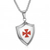 PE0223 LE BAGACIER Anhänger Templer Wappen Schild, Stahl Silber + Kette