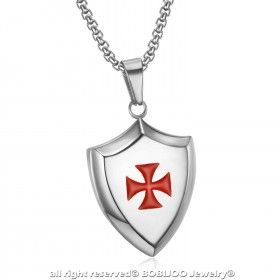 PE0223 LE BAGACIER Anhänger Templer Wappen Schild, Stahl Silber + Kette