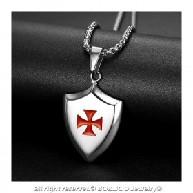 PE0223 LE BAGACIER Pendant Templar Coat Of Arms Shield Steel Silver + Chain