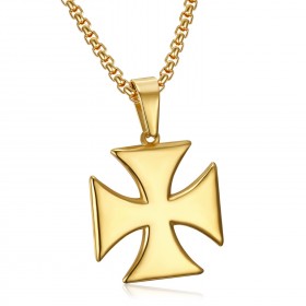 PE0224 BOBIJOO Jewelry Anhänger Templer Kreuz Pattée Solar-Stahl-Gold + Kette