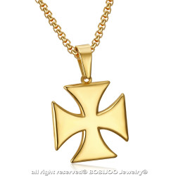 PE0224 BOBIJOO Jewelry Colgante Cruz Templaria Pattee Solar De Acero Inoxidable De Oro + Cadena