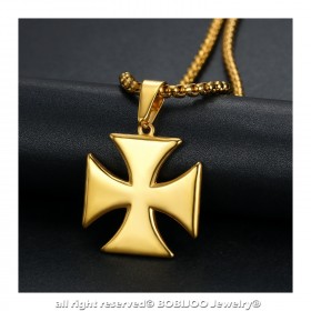 PE0224 BOBIJOO Jewelry Ciondolo Croce Templare Pattee Solare In Acciaio Inox Oro + Catena