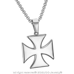 PE0225 BOBIJOO Jewelry Ciondolo Croce Templare Pattee Solare Argento + Catena