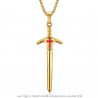 PE0228 BOBIJOO Jewelry Anhänger Templer-Schwert, Rotes Kreuz, Stahl-Gold + Kette