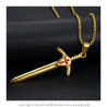 PE0228 BOBIJOO Jewelry Ciondolo Spada Dei Templari Croce Rossa Acciaio Oro + Catena