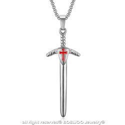 Pendentif Templier Epée Croix Rouge Argent + Chaîne bobijoo