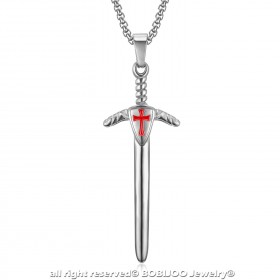 Pendentif Templier Epée Croix Rouge Argent + Chaîne bobijoo