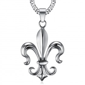 PE0100 BOBIJOO Jewelry Imponente Ciondolo Fleur-de-Lys in Acciaio, Argento