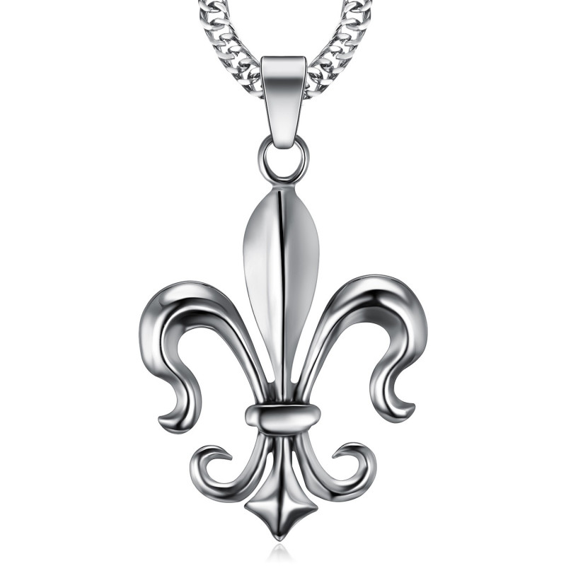 Imposant Pendentif Fleur de Lys Acier Argenté  bobijoo