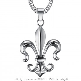 PE0100 BOBIJOO Jewelry Imponente Ciondolo Fleur-de-Lys in Acciaio, Argento