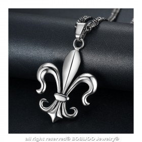 Imposant Pendentif Fleur de Lys Acier Argenté  bobijoo