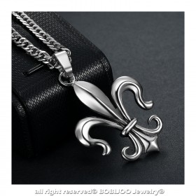 Imposant Pendentif Fleur de Lys Acier Argenté  bobijoo