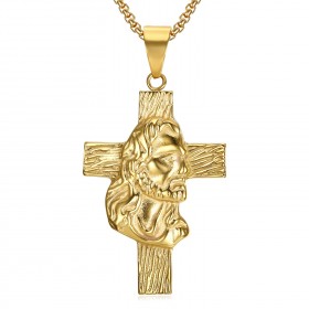 PE0232 BOBIJOO Jewelry Anhänger, Lateinisches Kreuz, Kopf Jesus Reisenden Gold Kette