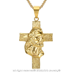 PE0232 BOBIJOO Jewelry Anhänger, Lateinisches Kreuz, Kopf Jesus Reisenden Gold Kette