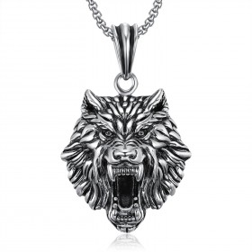 Pendentif Tête de Loup Acier Argent Chaîne bobijoo