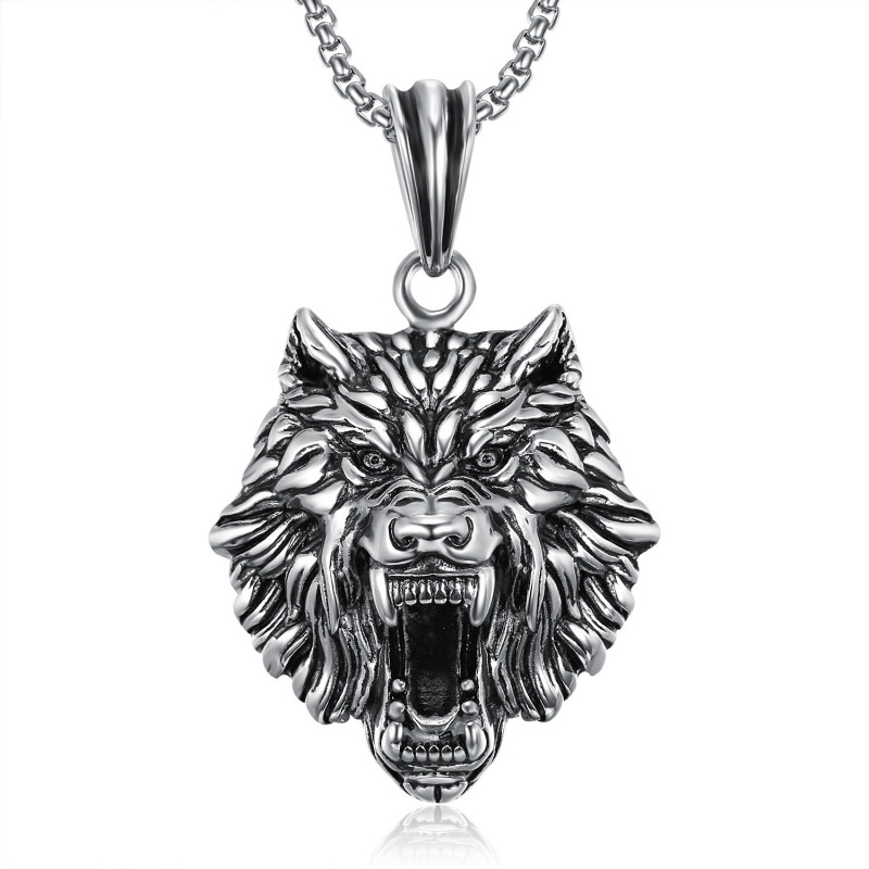 PE0233 BOBIJOO Jewelry Pendant Wolf's Head stainless Steel Silver Chain