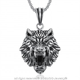 Pendentif Tête de Loup Acier Argent Chaîne bobijoo