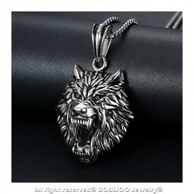 PE0233 BOBIJOO Jewelry Anhänger wolfskopf Silber Kette