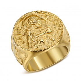 Bague Chevalière Homme Saint Joseph Acier 316L Or bobijoo