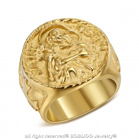 Bague Chevalière Homme Saint Joseph Acier 316L Or bobijoo